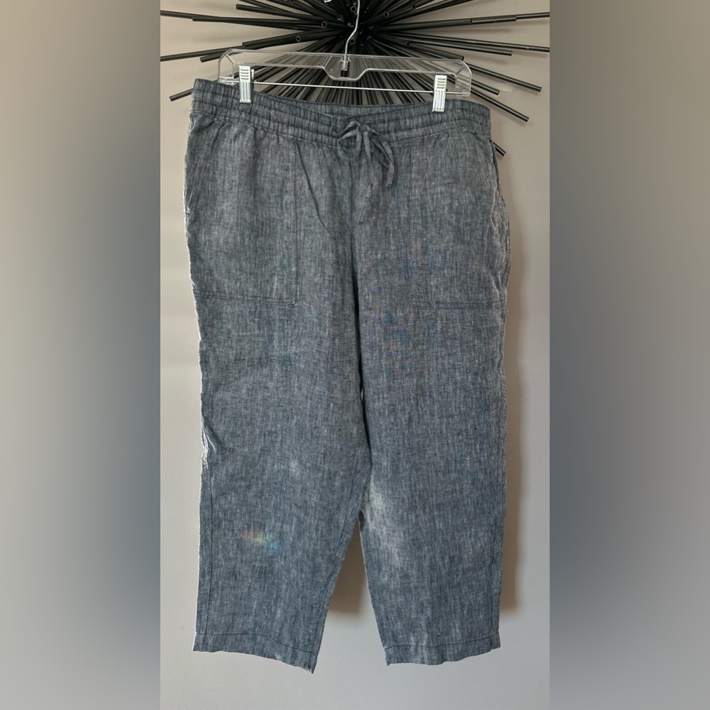 Lands End 100% LINEN Pull-on CROPPED Pants 14P